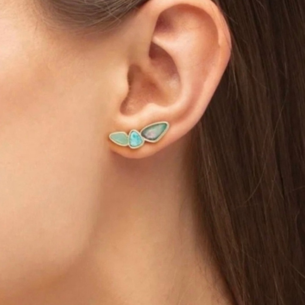 Kendra Scott Gold and Green Ear Climber Earrings